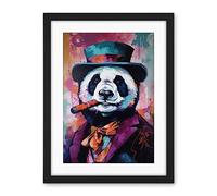 Artery8 Panda Portrait with Purple Suit Top Hat and Cigar Artwork Framed Wall Art Print 18X24 Inch