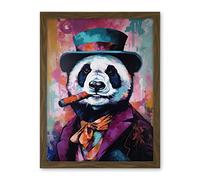 Artery8 Panda Portrait with Purple Suit Top Hat and Cigar Artwork Framed Wall Art Print 18X24 Inch