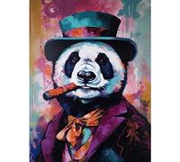Artery8 Panda Portrait with Purple Suit Top Hat and Cigar Large Wall Art Poster Print Thick Paper 18X24 Inch