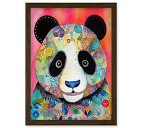 Artery8 Panda Spirit Animal Portrait Folk Art Watercolour Painting Artwork Framed Wall Art Print A4