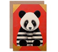 Artery8 Panda with Stripes Bright Fun for Child Children Kids Birthday Congratulations Son Daughter Blank Art Greeting Card