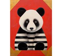 Artery8 Panda with Stripes Fun Kids Bedroom Baby Nursery Bright Bold Artwork Red Black White Large Wall Art Poster Print Thick Paper 18X24 Inch