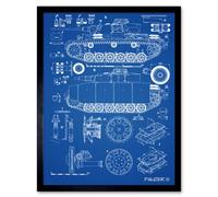 Artery8 Panzer III 3 German Medium Tank Blue Plan 12x16" Framed Wall Art Print | Size: W12" x H16" Artery8 Blue W12" x H16"