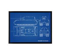 Artery8 Panzer VIII Maus Super Heavy Tank Blueprint Framed Canvas Wall Art Print in Blue | Size: W24" x H32" Artery8 Blue W24" x H32"
