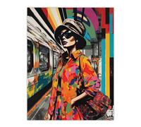 Artery8 Paris Metro Parisian Fashion Collage Artwork Rainbow Train Station Retro Colour Patterns Vibrant Colourful Bold Pop Art Modern Painting Large Wall Art Poster Print Thick Paper 18X24 Inch
