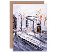 Artery8 Parisian Cityscape Painting Greetings Card in Grey Artery8 Grey