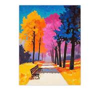 Artery8 Park Bench Colourful Tree Path Vibrant Landscape Living Room Large Wall Art Poster Print Thick Paper 18X24 Inch