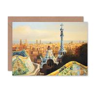 Fine Art Prints Park Guell Painting Barcelona Greeting Card With Envelope Inside Premium Quality, yellow|black|orange|brown
