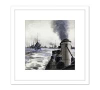 Artery8 Parkes Surrendered German Destroyers War Painting 8X8 Inch Square Wooden Framed Wall Art Print Picture with Mount in White Artery8 White