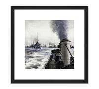 Artery8 Parkes Surrendered German Destroyers War Painting 8X8 Inch Square Wooden Framed Wall Art Print Picture with Mount in Black Artery8 Black