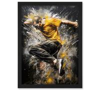 Parkour Jump Action Shot Paint Splat Portrait Artwork Framed Wall Art Print A4 Artery8 Black One Size