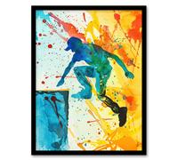 Artery8 Parkour Jump Urban Sport Colourful Paint Splat Framed Wall Art | Size: W12" x H16" Artery8 Multicolor W12" x H16"