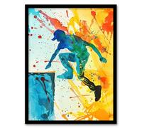Parkour Jump Urban Sport Colourful Paint Splat Framed Wall Art Artery8 Multi A4