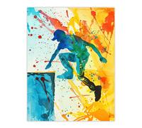Artery8 Parkour Jump Urban Sport Colourful Paint Splat Wall Art Print | Size: W12" x H16" Artery8 Multicolor W12" x H16"
