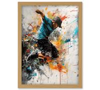 Artery8 Parkour Jump Urban Sport Paint Splat Action Shot Artwork Framed Wall Art Print A4