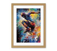 Artery8 Parkour Paint Splat Portrait Jump Action Shot Artwork Framed Wall Art Print 18X24 Inch