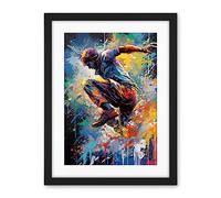 Artery8 Parkour Paint Splat Portrait Jump Action Shot Artwork Framed Wall Art Print 18X24 Inch
