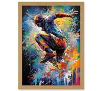 Parkour Paint Splat Portrait Jump Action Shot Artwork Framed Wall Art Print A4 Artery8 Light Oak One Size