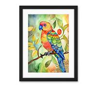 Artery8 Parrot Bird On Tree Branch Folk Art Watercolour Painting Artwork Framed Wall Art Print 18X24 Inch