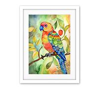 Artery8 Parrot Bird On Tree Branch Folk Art Watercolour Painting Artwork Framed Wall Art Print 18X24 Inch