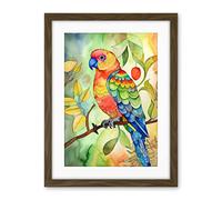 Artery8 Parrot Bird On Tree Branch Folk Art Watercolour Painting Artwork Framed Wall Art Print 18X24 Inch