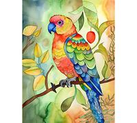 Artery8 Parrot Bird On Tree Branch Folk Art Watercolour Painting Large Wall Art Poster Print Thick Paper 18X24 Inch