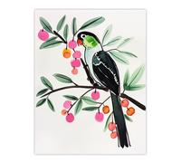 Artery8 Parrot Bird Pink Green Fruit Tree Branch Bright Living Room Extra Large XL Wall Art Poster Print
