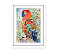 Artery8 Parrot Bird Portrait Folk Art Watercolour Painting Artwork Framed Wall Art Print 18X24 Inch