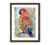 Artery8 Parrot Bird Portrait Folk Art Watercolour Painting Artwork Framed Wall Art Print 18X24 Inch