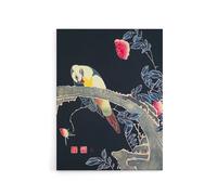 Artery8 Parrot on Rose Flower Bush Japanese Canvas Wall Art Print Jakuchu | Size: W24" x H32" Artery8 Multicolor W24" x H32"