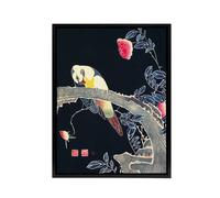 Artery8 Parrot on Rose Flower Bush Japanese Framed Canvas Wall Art Print Jakuchu | Size: W24" x H32" Artery8 Multicolor W24" x H32"