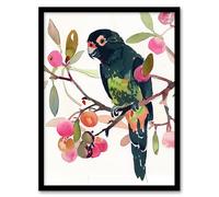 Artery8 Parrot Perched on Fruit Tree Branch Watercolour Living Room Artwork Framed Wall Art Print 18X24 Inch