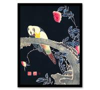 Artery8 Parrot Rose Flower Bush Japanese Vintage Framed Wall Art Print Jakuchu | Size: W12" x H16" Artery8 Multicolor W12" x H16"