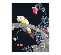 Artery8 Parrot Rose Flower Bush Japanese Vintage Wall Art Print Jakuchu | Size: W18" x H24" Artery8 Multicolor W18" x H24"