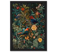 Parrots on Exotic Blooming Trees Modern Folk Art Artwork Framed Wall Art Print A4 Artery8 Black One Size