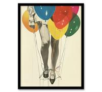 Artery8 Party Over Woman Colourful Balloons Collage Living Room Artwork Framed Wall Art Print A4