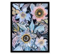 Artery8 Pastel Boho Flower Garden Bouquet Folk Art Living Room Artwork Framed Wall Art Print A4