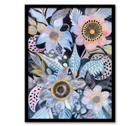 Artery8 Pastel Boho Flower Garden Bouquet Folk Art Living Room Artwork Framed Wall Art Print A4