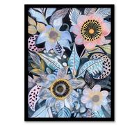 Artery8 Pastel Boho Flower Garden Bouquet Folk Art Wall Art Print - A4 Size
