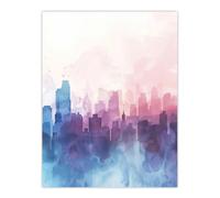 Artery8 Pastel City Skyline Modern Watercolour Soft Light Wall Art Print | Size: W24" x H32" Artery8 Multicolor W24" x H32"