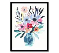 Pastel Colour Boho Spring Flower Bouquet in Vase Framed Wall Art Artery8 Multi A4