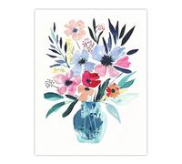 Artery8 Pastel Colour Boho Spring Flower Bouquet in Vase Living Room Large Wall Art Poster Print Thick Paper 18X24 Inch