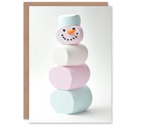 Artery8 Pastel Colour Marshmallow Snowman Modern Blank For Him Or Her Art Christmas Card