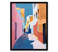 Artery8 Pastel Colour Morocco Abstract Casablanca Street Living Room Artwork Framed Wall Art Print A4