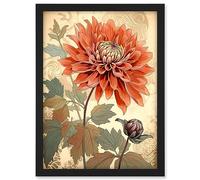 Artery8 Pastel Colour Orange Dahlia Flower with Patterns Artwork Framed A3 Wall Art Print