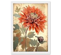 Artery8 Pastel Colour Orange Dahlia Flower with Patterns Artwork Framed A3 Wall Art Print