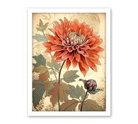 Artery8 Pastel Colour Orange Dahlia Flower with Patterns Artwork Framed Wall Art Print 18X24 Inch