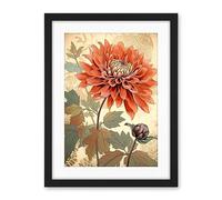 Artery8 Pastel Colour Orange Dahlia Flower with Patterns Artwork Framed Wall Art Print 18X24 Inch