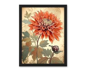 Artery8 Pastel Colour Orange Dahlia Flower with Patterns Artwork Framed Wall Art Print 18X24 Inch