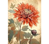 Artery8 Pastel Colour Orange Dahlia Flower with Patterns Large Wall Art Poster Print Thick Paper 18X24 Inch